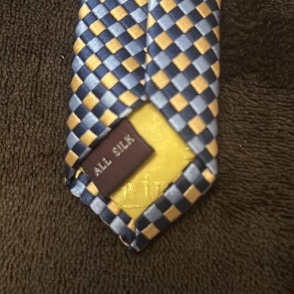 TM Lewin silk blue & yellow checked tie - Picture 4 of 5